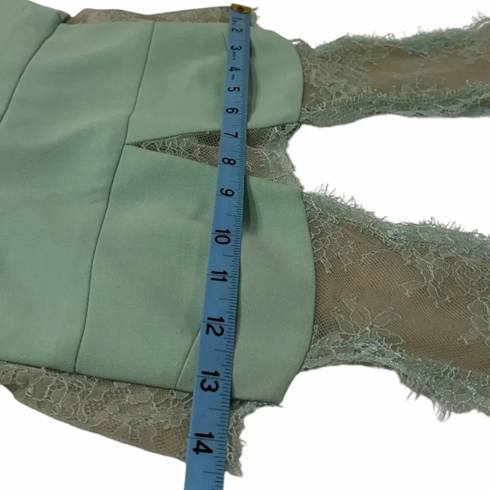 BCBGMAXAZRIA Dress Women 0 Fit Flare Green Lace Peplum Cocktail Party Dress - Picture 5 of 13